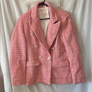 Women’s small dress blazer. Pink and gold w pearl like buttons. 2 pockets